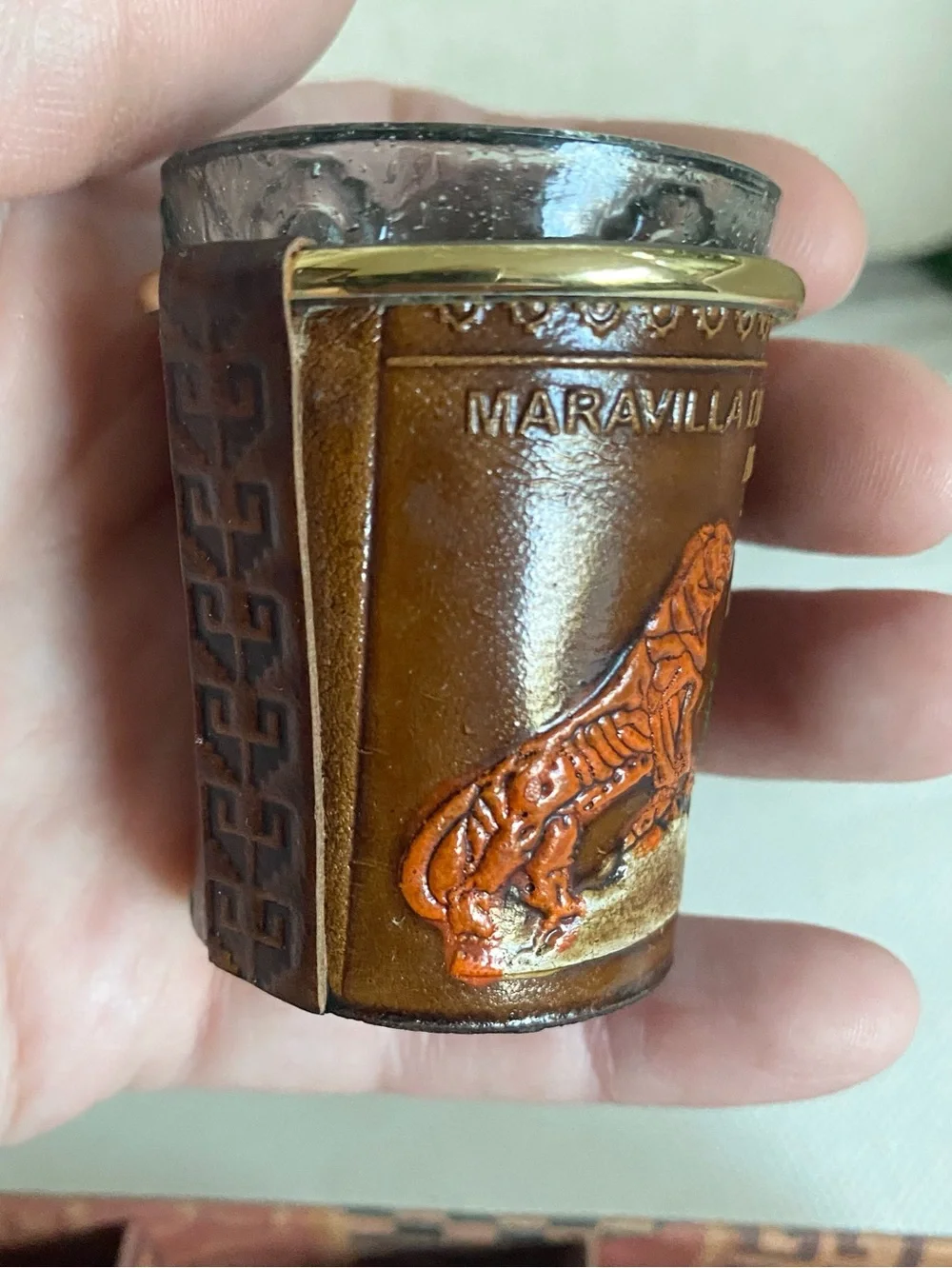 VTG INKAS PERU Handcrafted Leather Wrapped Shot Glasses Souvenir Set of 3 in Box